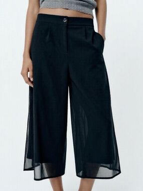 HSTYLE Overlay Palazzo Pants Womens Size Small Black Chiffon Cropped Whimsigoth